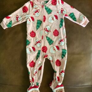 CARTER’S Child of Mine Baby Girl Pink Christmas Santa Snowman Sleeper 12 Months